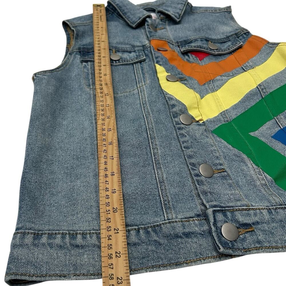 Unisex Rainbow Pride Collection LGBTQ Stonewashed Sleeveless Blue Denim Vest - Picture 10 of 11